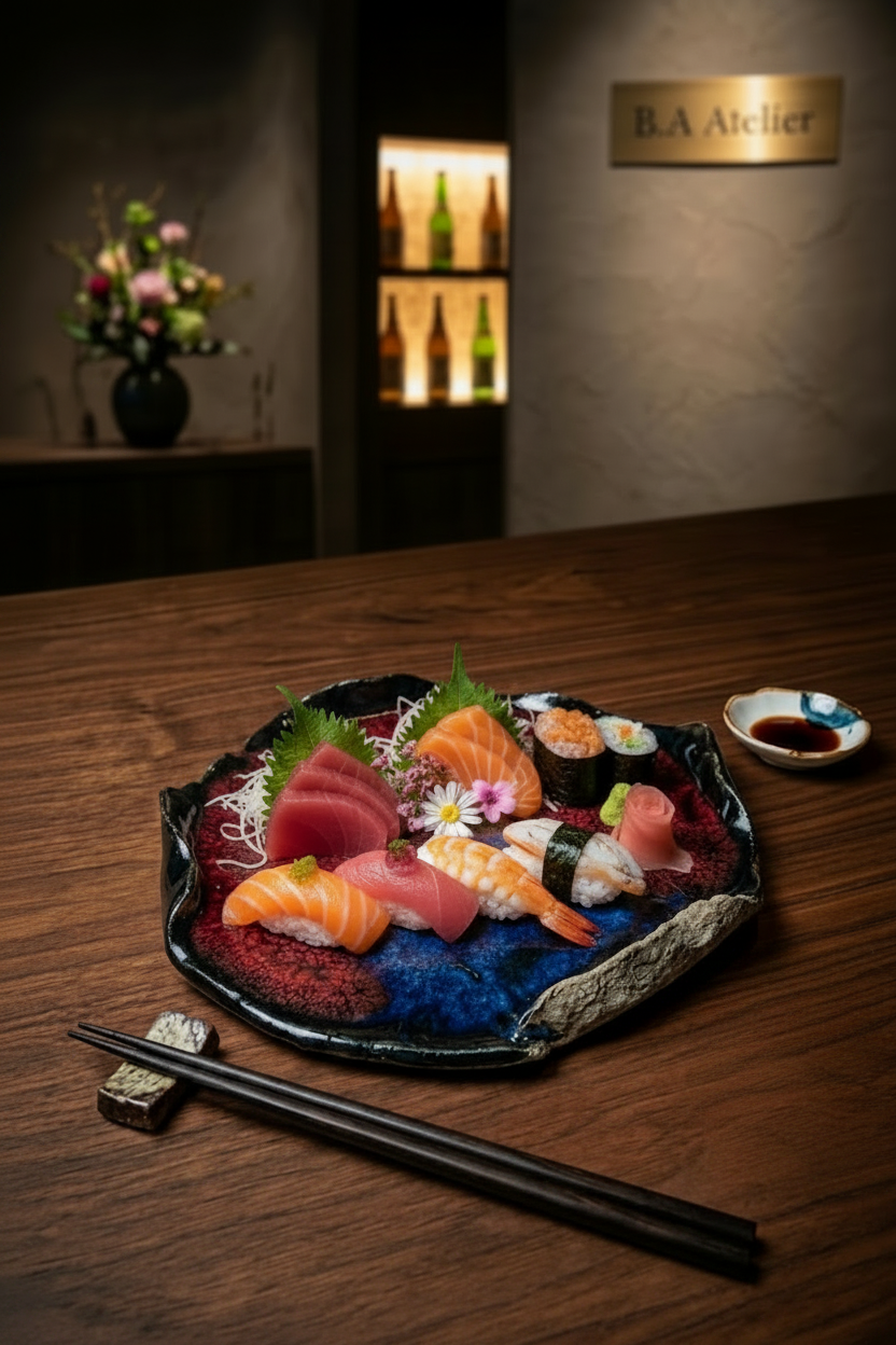 "Midnight River" El Yapımı Sushi & Sashimi Tabağı