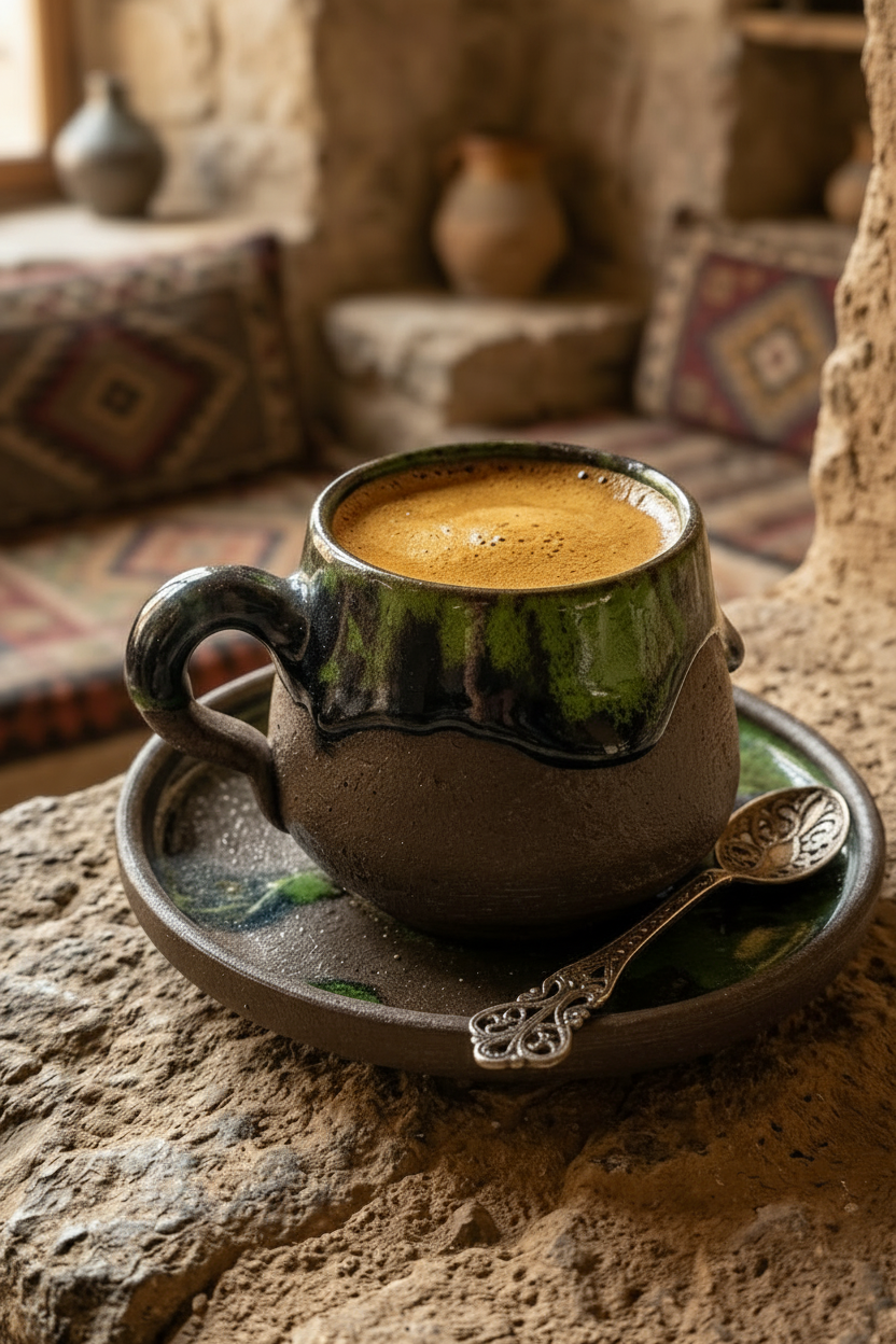"Kapadokya" Akışkan Sırlı Stoneware Türk Kahvesi Fincanı Seti