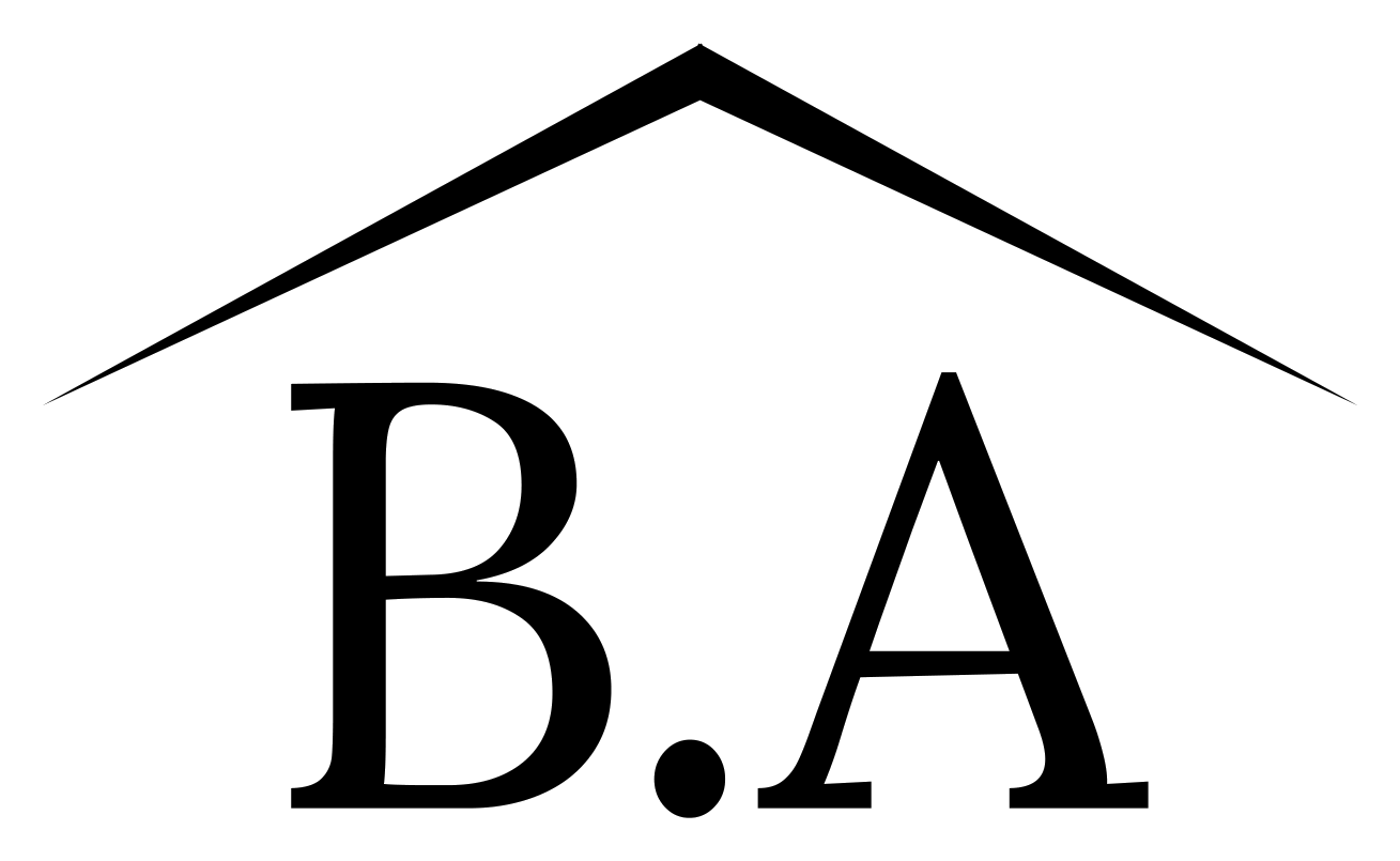 B.A Atelier markası logosu, çatı amblemli ana logo, transparan arka plan.