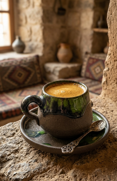 "Kapadokya" Akışkan Sırlı Stoneware Türk Kahvesi Fincanı Seti