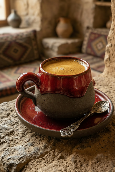 "Kapadokya" Akışkan Sırlı Stoneware Türk Kahvesi Fincanı Seti